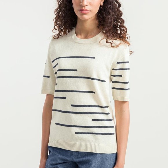Adone Striped Organic Cotton T-Shirt in Natural | The Collaborative Store