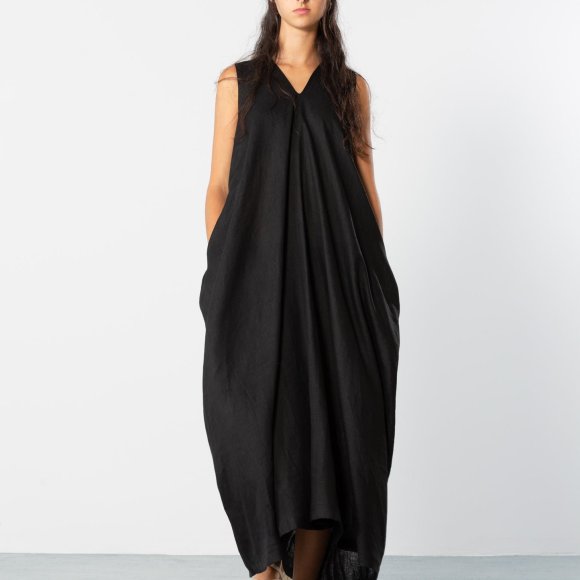 V-Neck Linen Maxi Dress in Black | The Collaborative Store