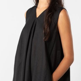 V-Neck Linen Maxi Dress in Black | The Collaborative Store