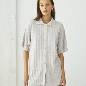 Lira Knitted Shirt in Light Grey Cotton | The Collaborative Store