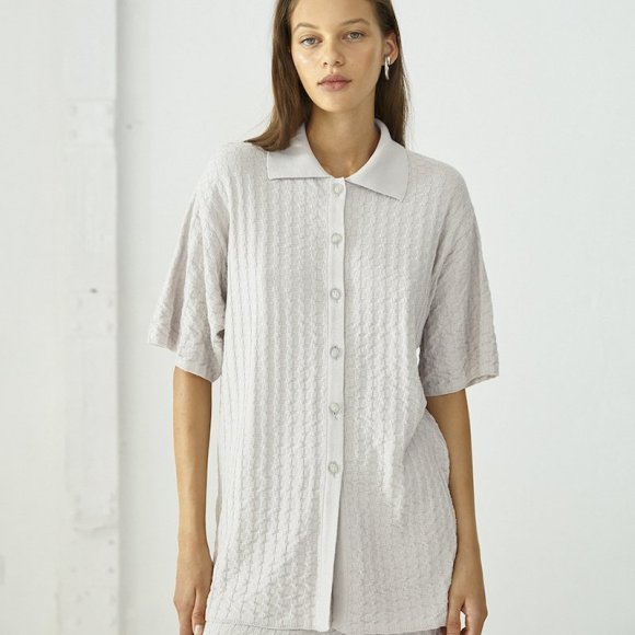 Lira Knitted Shirt in Light Grey Cotton | The Collaborative Store