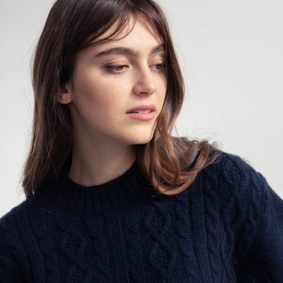 Amos Recycled Wool Cable Knit Sweater in Navy | The Collaborative Store