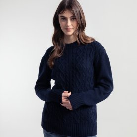 Amos Recycled Wool Cable Knit Sweater in Navy | The Collaborative Store