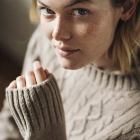 Amos Recycled Wool Cable Knit Sweater in Sand | The Collaborative Store