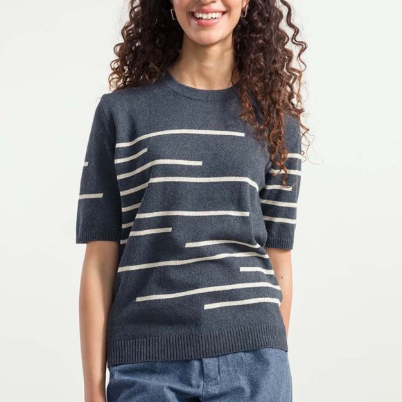 Adone Striped Organic Cotton T-Shirt in Anthracite Grey | The Collaborative Store