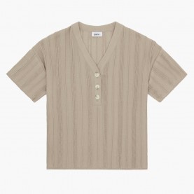 Aire Textured Polo Top in Taupe | The Collaborative Store