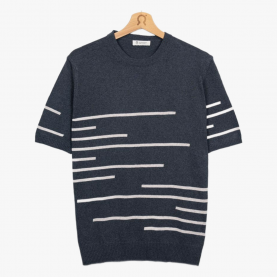 Adone Striped Organic Cotton T-Shirt in Anthracite Grey | The Collaborative Store