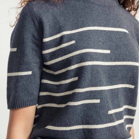 Adone Striped Organic Cotton T-Shirt in Anthracite Grey | The Collaborative Store