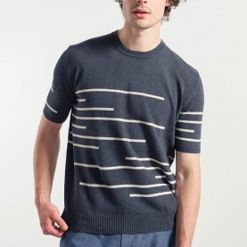 Adone Striped Organic Cotton T-Shirt in Anthracite Grey | The Collaborative Store