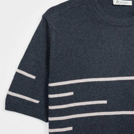 Adone Striped Organic Cotton T-Shirt in Anthracite Grey | The Collaborative Store