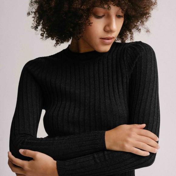 Valley Ribbed Merino Top in Charcoal | The Collaborative Store