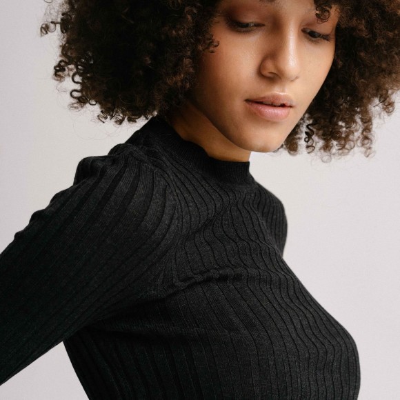 Valley Ribbed Merino Top in Charcoal | The Collaborative Store