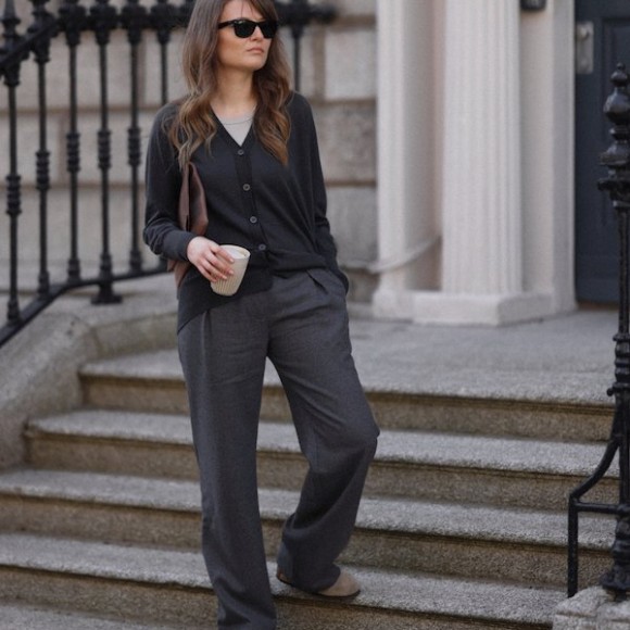 Wide Leg Wool Trousers in Grey | The Collaborative Store