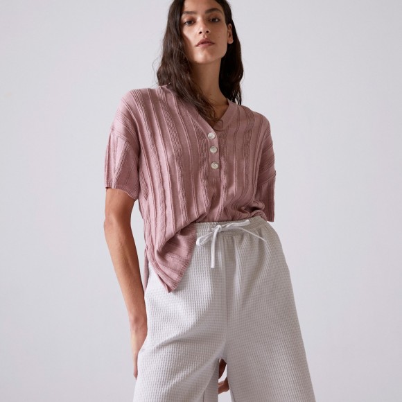 Aire Textured Polo Top in Taupe | The Collaborative Store