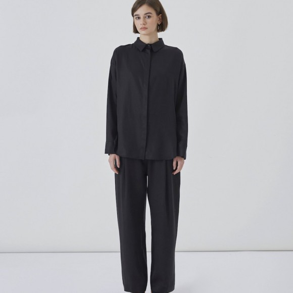 Beck Shirt in Black Tencel | The Collaborative Store