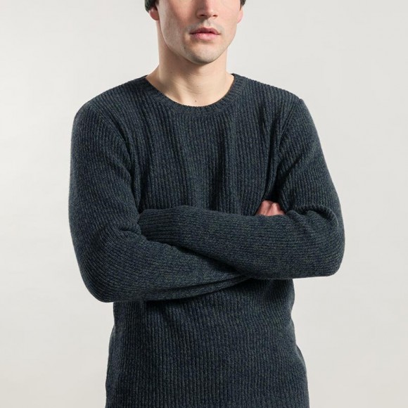 Carlo Recycled Cashmere Sweater in Navy Green | The Collaborative Store