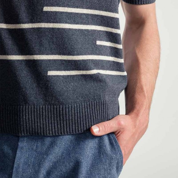 Adone Striped Organic Cotton T-Shirt in Anthracite Grey | The Collaborative Store