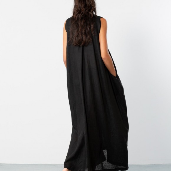 V-Neck Linen Maxi Dress in Black | The Collaborative Store